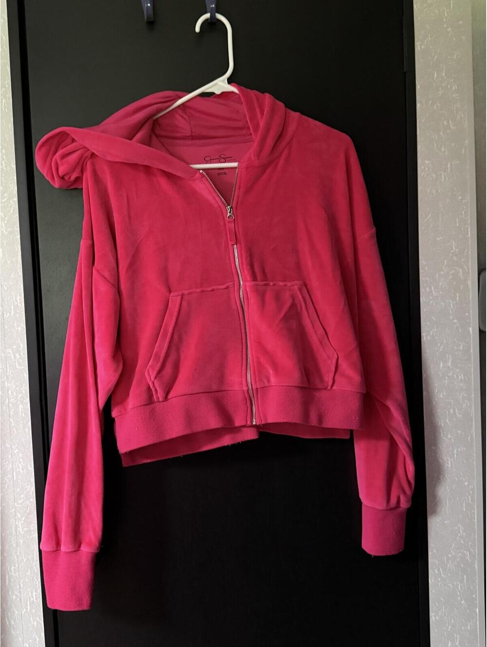 Jessica Simpson Active Hot Pink Velour Hoodie and Pants Track Set Size M